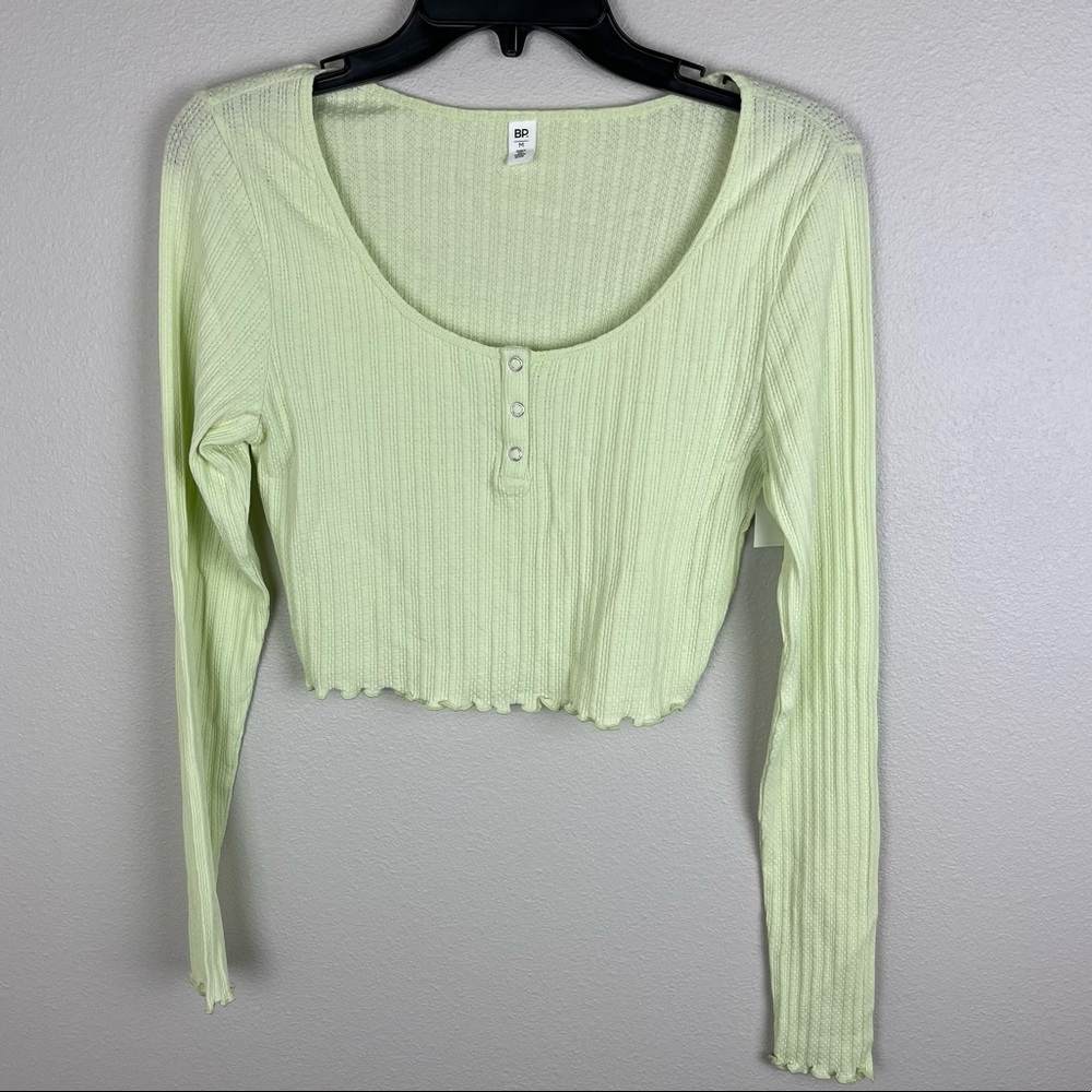 BP | Light Green Knit Cropped Long Sleeve Top